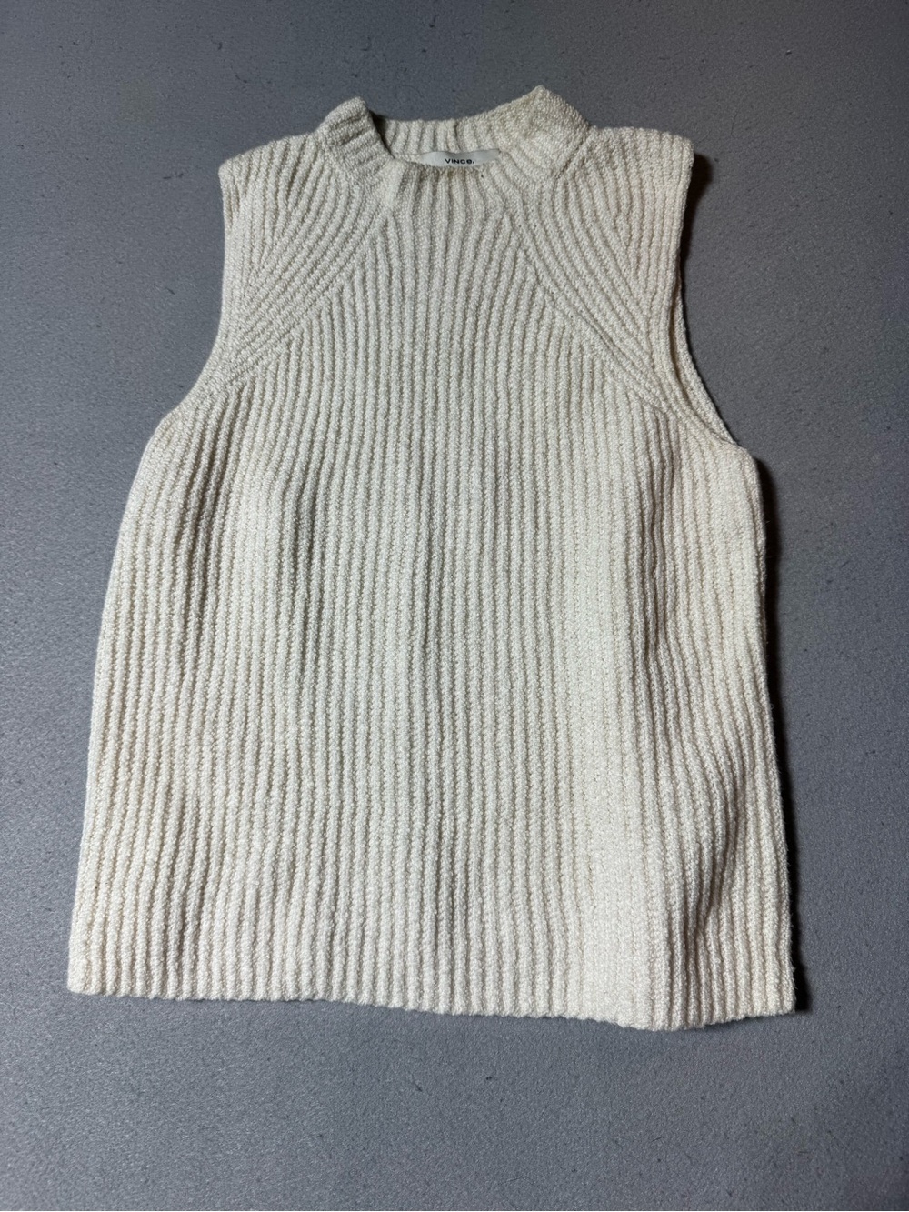 Vince Cream Ribbed Sleeveless Crew Neck Sweater Size S